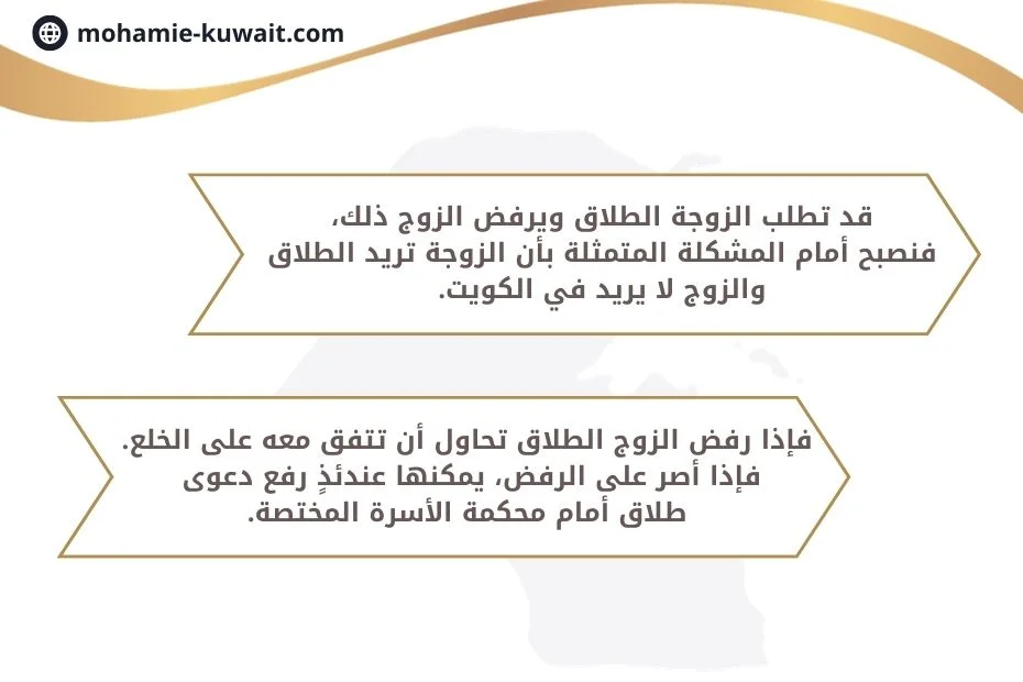 الزوجة تريد الطلاق والزوج لا يريد في الكويت