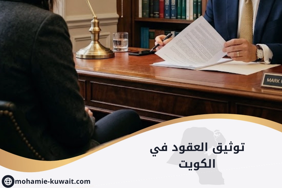 توثيق العقود في الكويت مع أوراق قانونية موضوعة على طاولة.