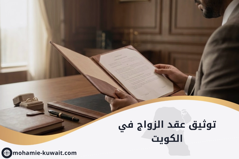 توثيق عقد الزواج في الكويت، محابس مع أوراق قانونية على مكتب توثيق رسمي