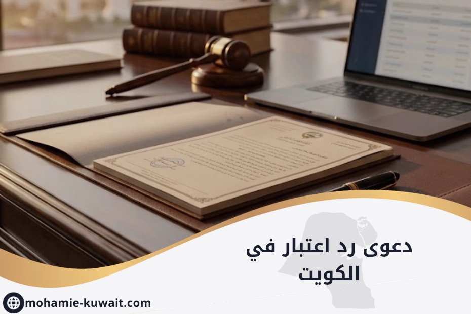 دعوى رد اعتبار في الكويت – أوراق قانونية ومطرقة قاضٍ ترمز إلى إجراءات رد الاعتبار